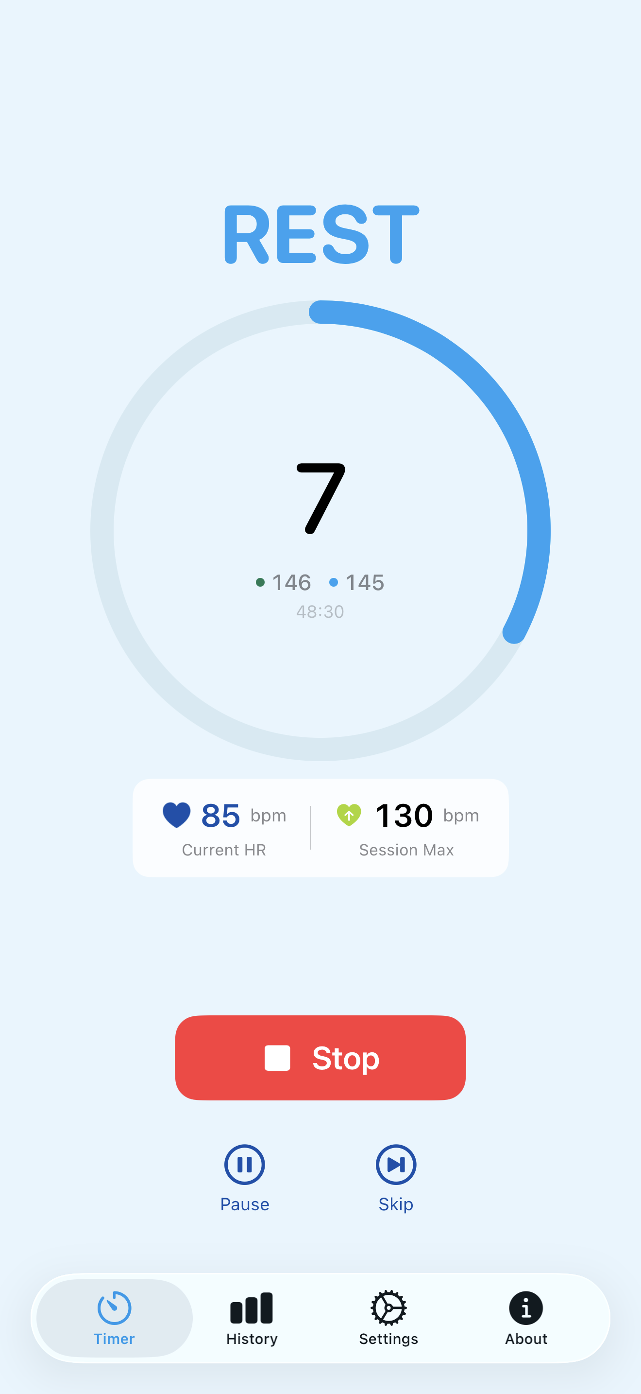 Timer showing REST phase