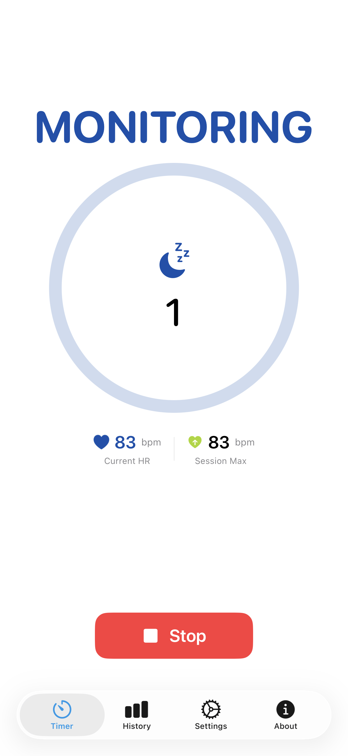 Sleep monitoring mode showing heart rate